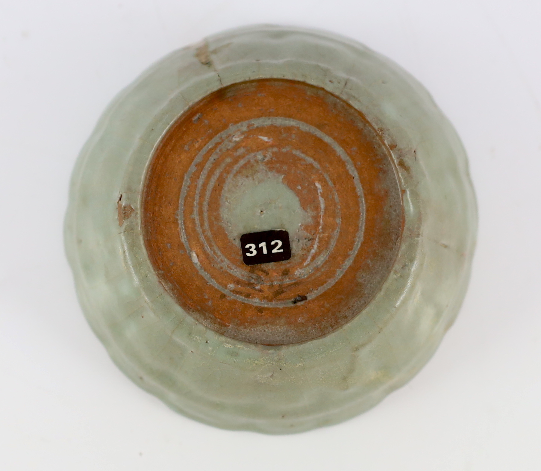 A Chinese Longquan celadon fluted brush washer, Yuan dynasty